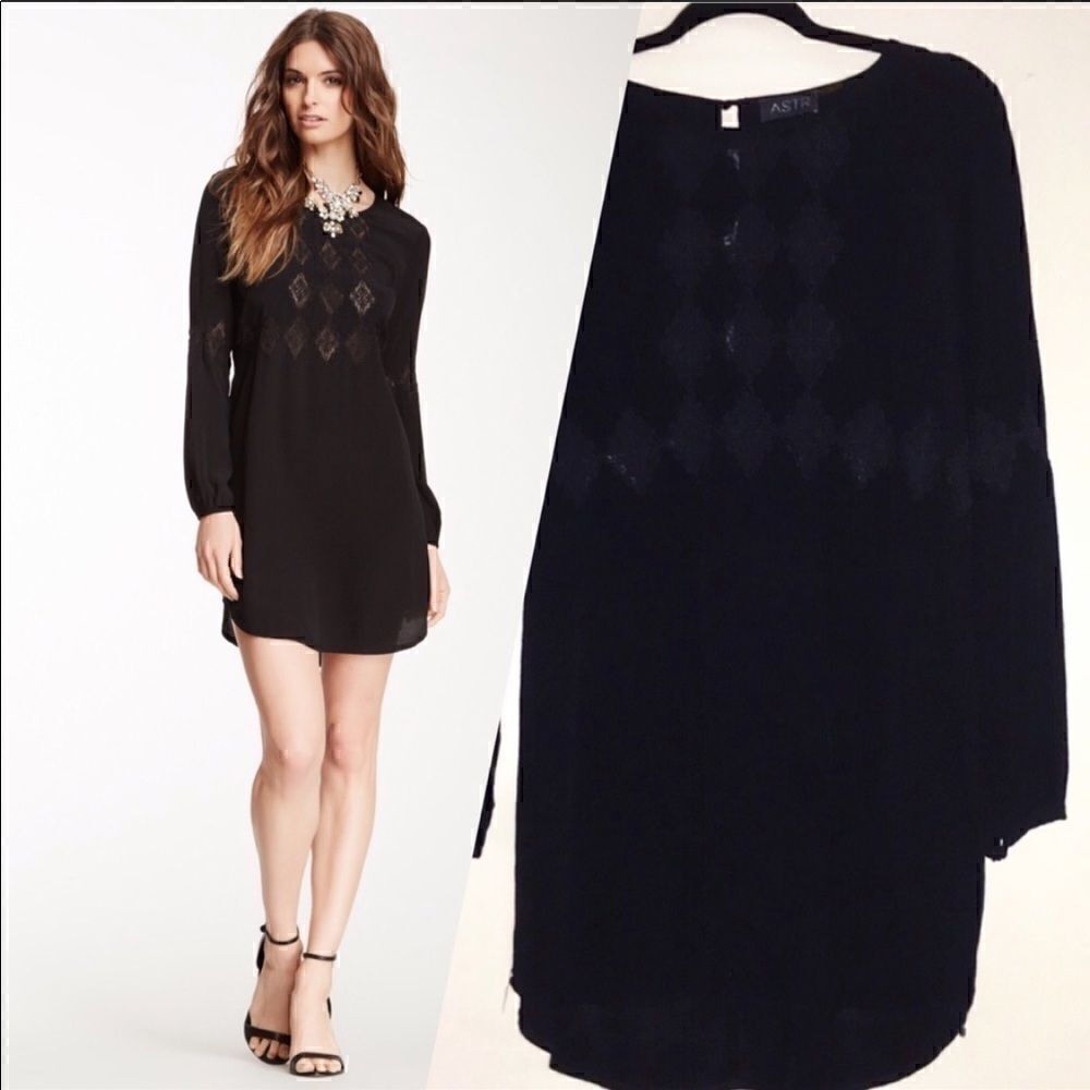 Astr embroidered crepe silk blend shift dress sz m